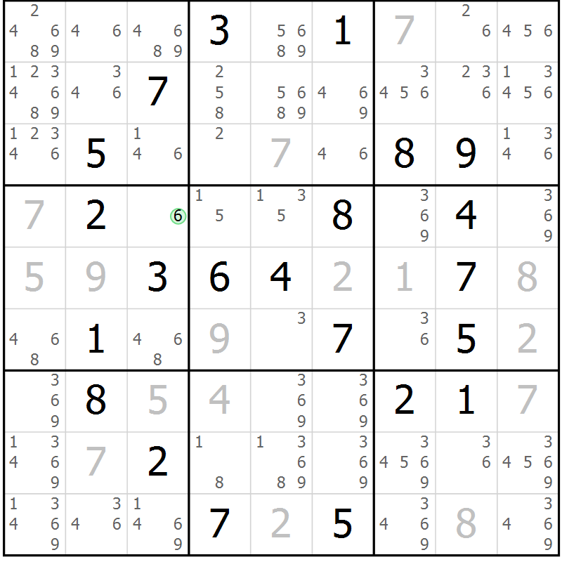 Position des candidats pour la solution de la Gr 58 page 61 du magazine de sudoku Virtuose n° 114