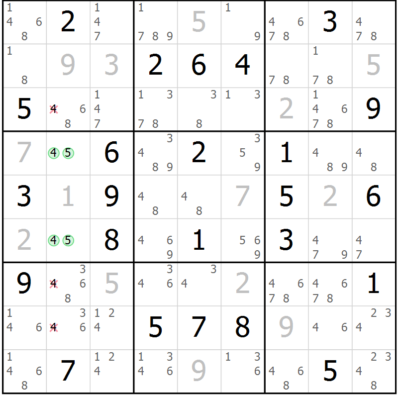 Position des candidats pour la solution de la Gr 59 page 62 du magazine de sudoku Virtuose n° 114