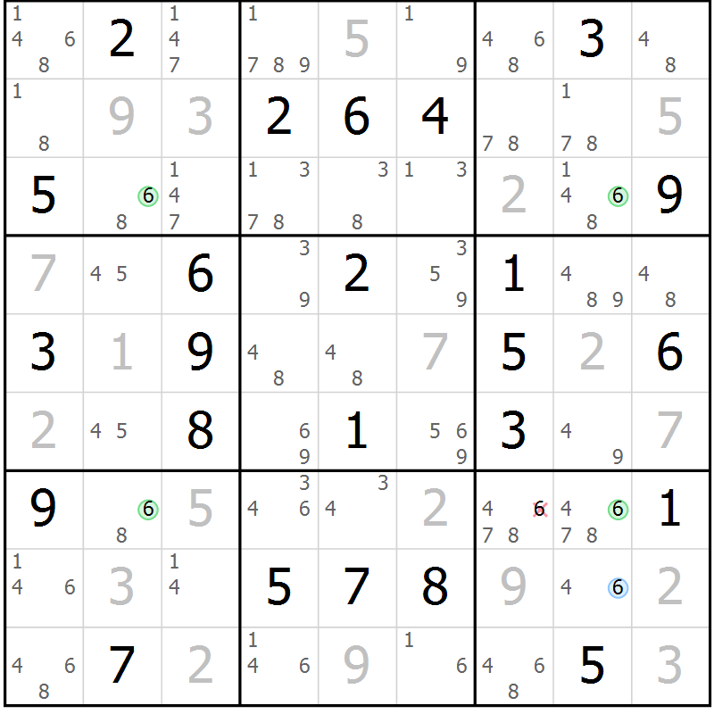 Position des candidats pour la solution de la Gr 59 page 62 du magazine de sudoku Virtuose n° 114