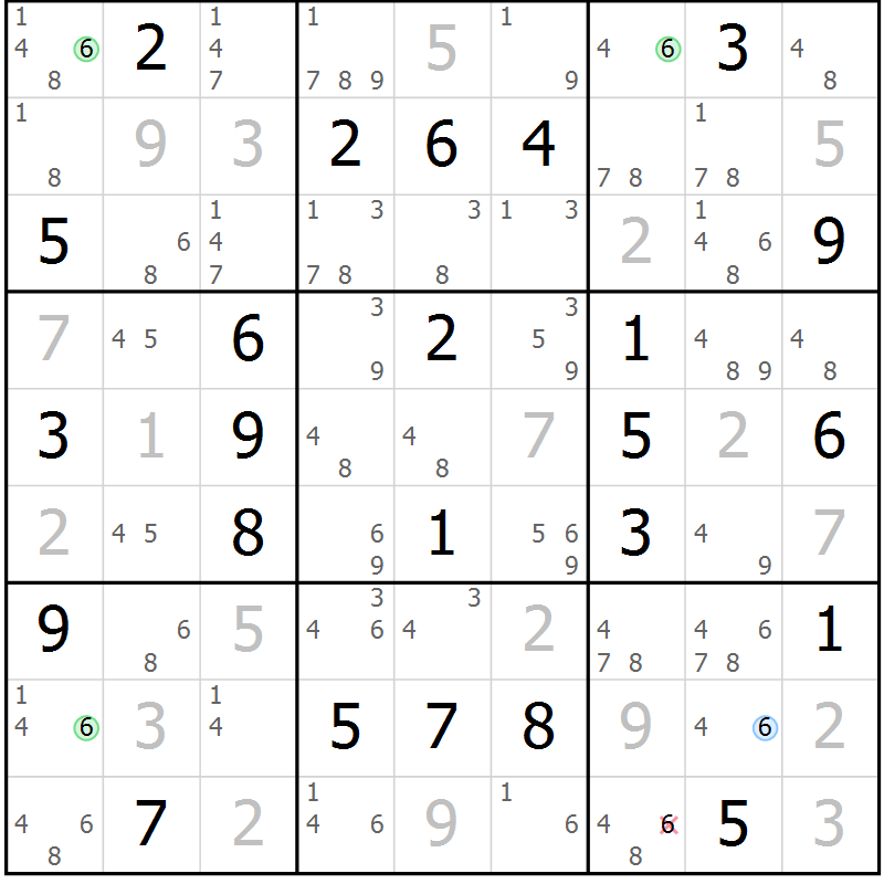 Position des candidats pour la solution de la Gr 59 page 62 du magazine de sudoku Virtuose n° 114