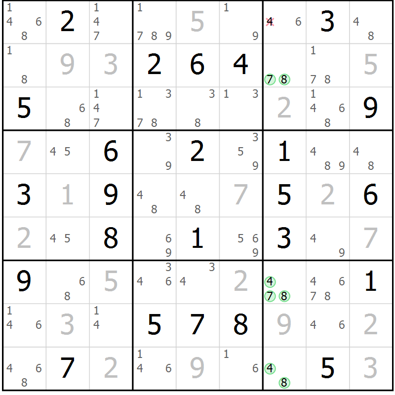 Position des candidats pour la solution de la Gr 59 page 62 du magazine de sudoku Virtuose n° 114
