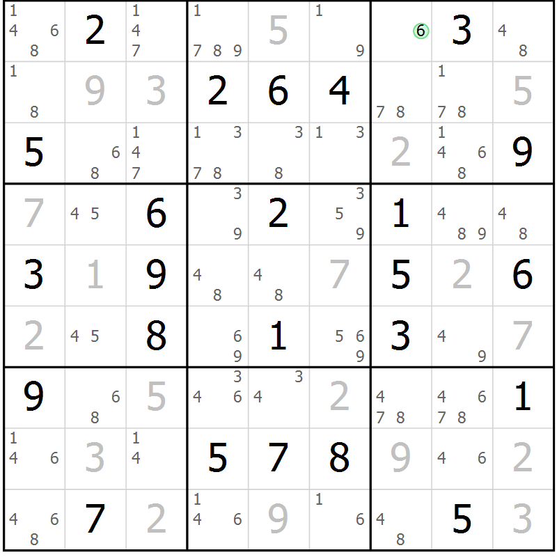 Position des candidats pour la solution de la Gr 59 page 62 du magazine de sudoku Virtuose n° 114