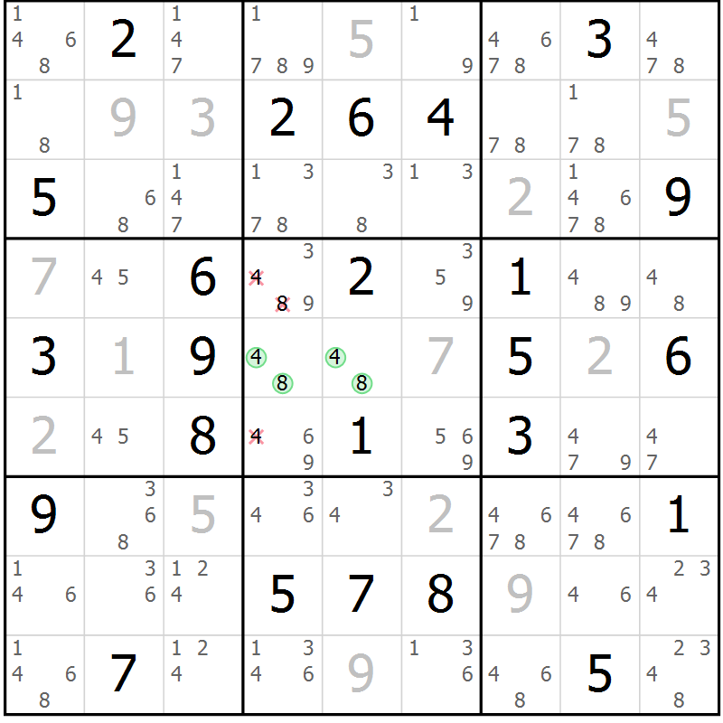 Position des candidats pour la solution de la Gr 59 page 62 du magazine de sudoku Virtuose n° 114
