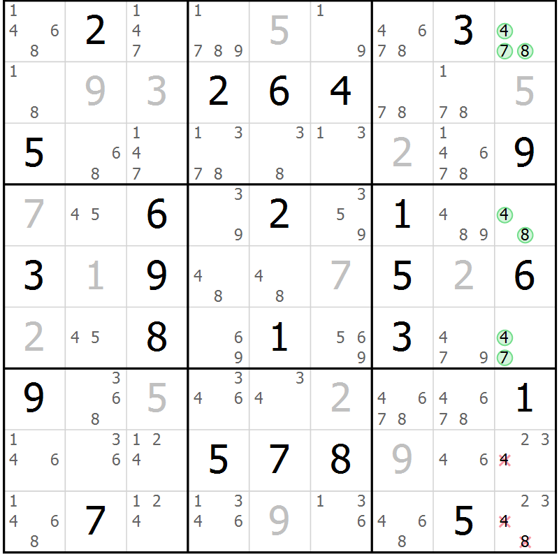 Position des candidats pour la solution de la Gr 59 page 62 du magazine de sudoku Virtuose n° 114