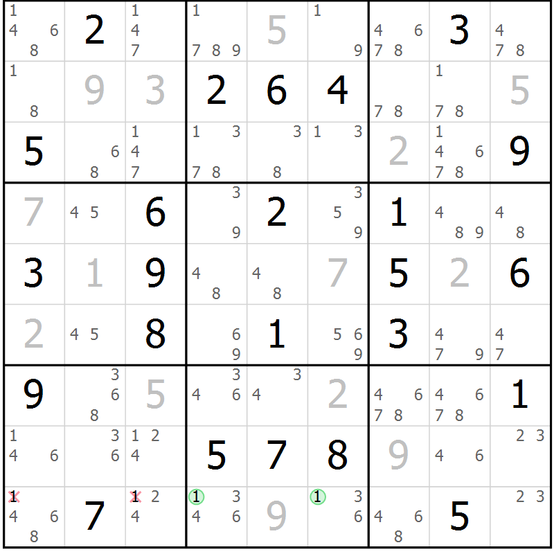 Position des candidats pour la solution de la Gr 59 page 62 du magazine de sudoku Virtuose n° 114