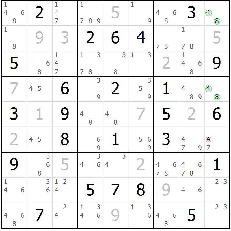 Position des candidats pour la solution de la Gr 59 page 62 du magazine de sudoku Virtuose n° 114