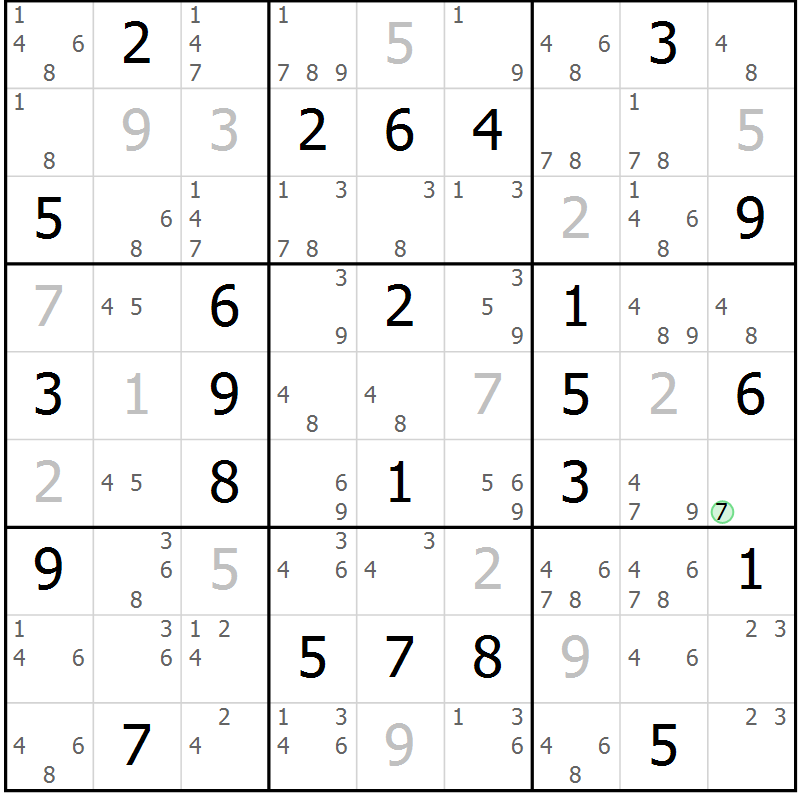 Position des candidats pour la solution de la Gr 59 page 62 du magazine de sudoku Virtuose n° 114