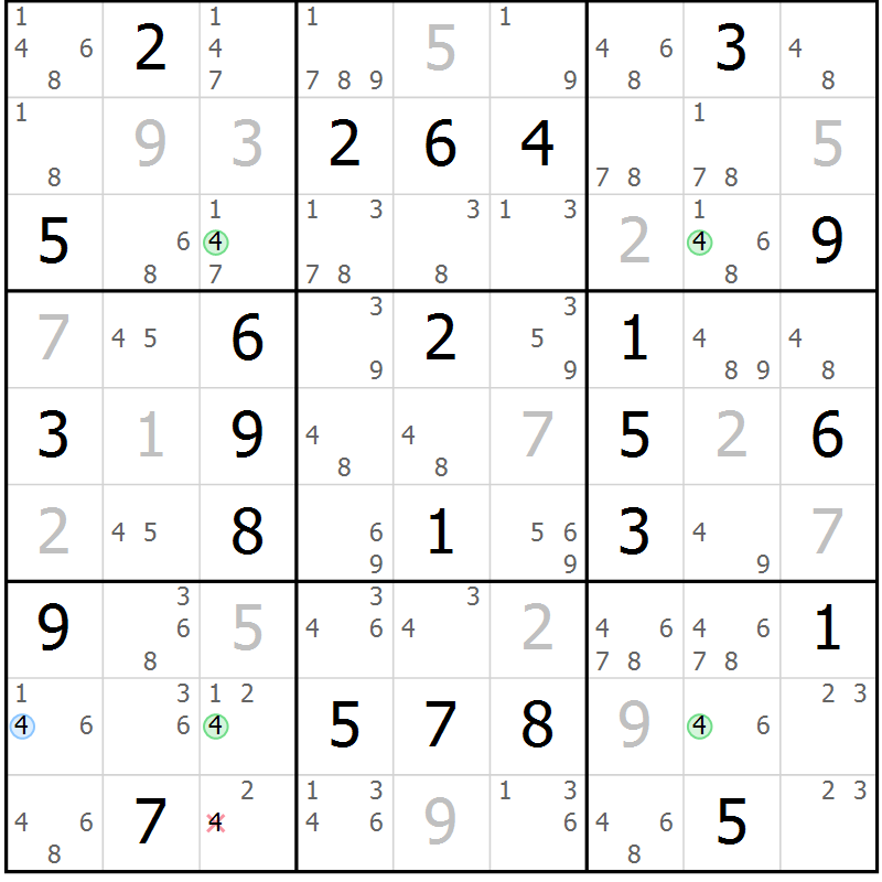 Position des candidats pour la solution de la Gr 59 page 62 du magazine de sudoku Virtuose n° 114