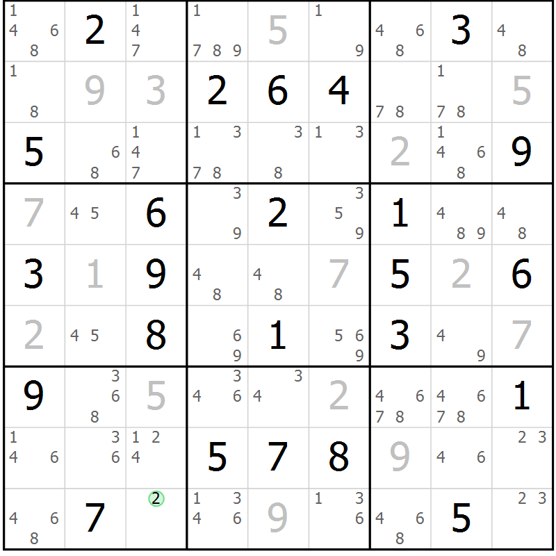Position des candidats pour la solution de la Gr 59 page 62 du magazine de sudoku Virtuose n° 114