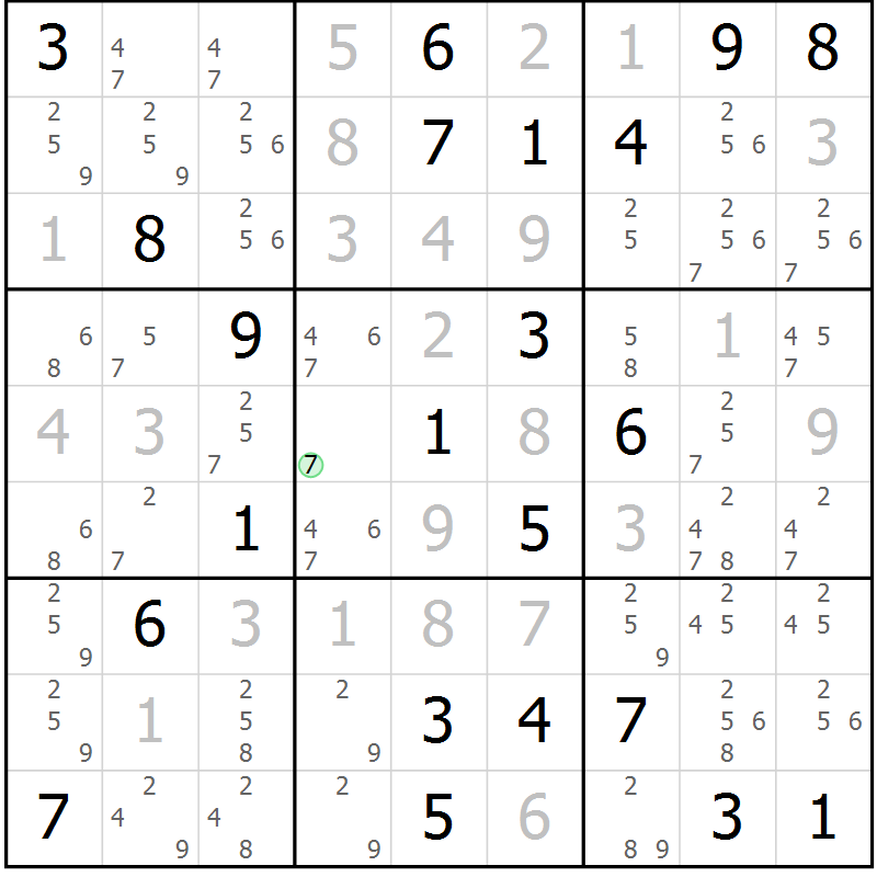 Position des candidats pour la solution de la Gr 6 page 9 du magazine de sudoku Virtuose n° 114