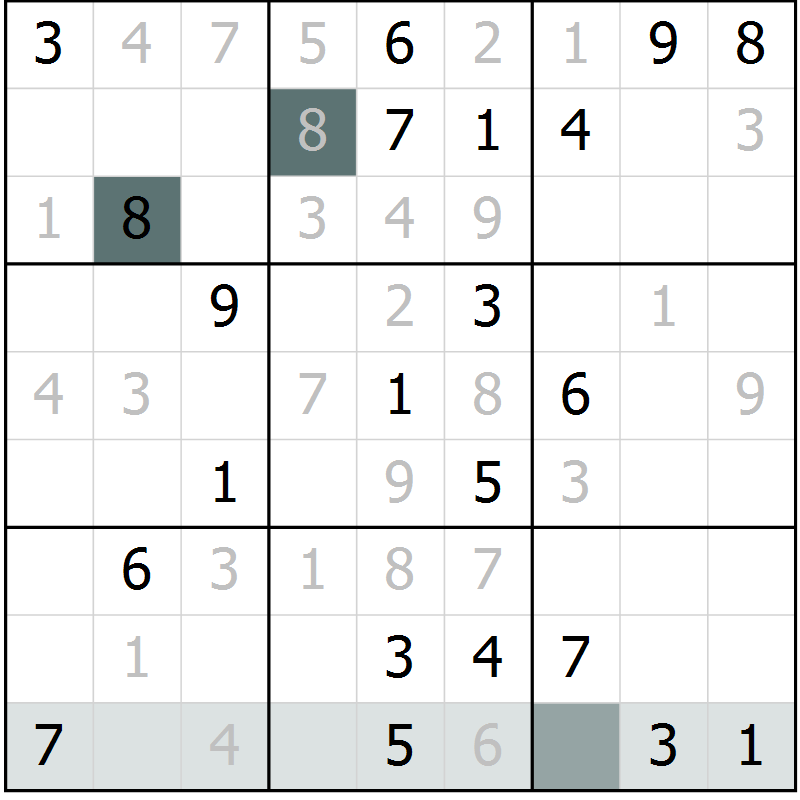 Position des candidats pour la solution de la Gr 6 page 9 du magazine de sudoku Virtuose n° 114