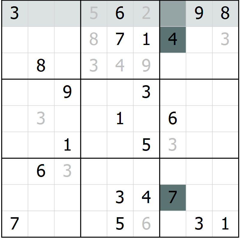 Position des candidats pour la solution de la Gr 6 page 9 du magazine de sudoku Virtuose n° 114