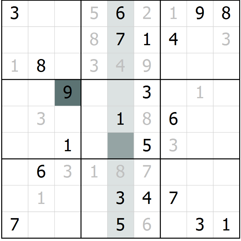 Position des candidats pour la solution de la Gr 6 page 9 du magazine de sudoku Virtuose n° 114