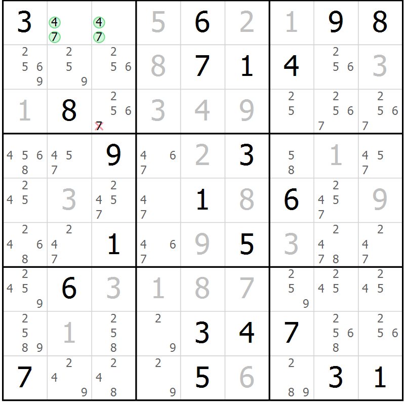 Position des candidats pour la solution de la Gr 6 page 9 du magazine de sudoku Virtuose n° 114
