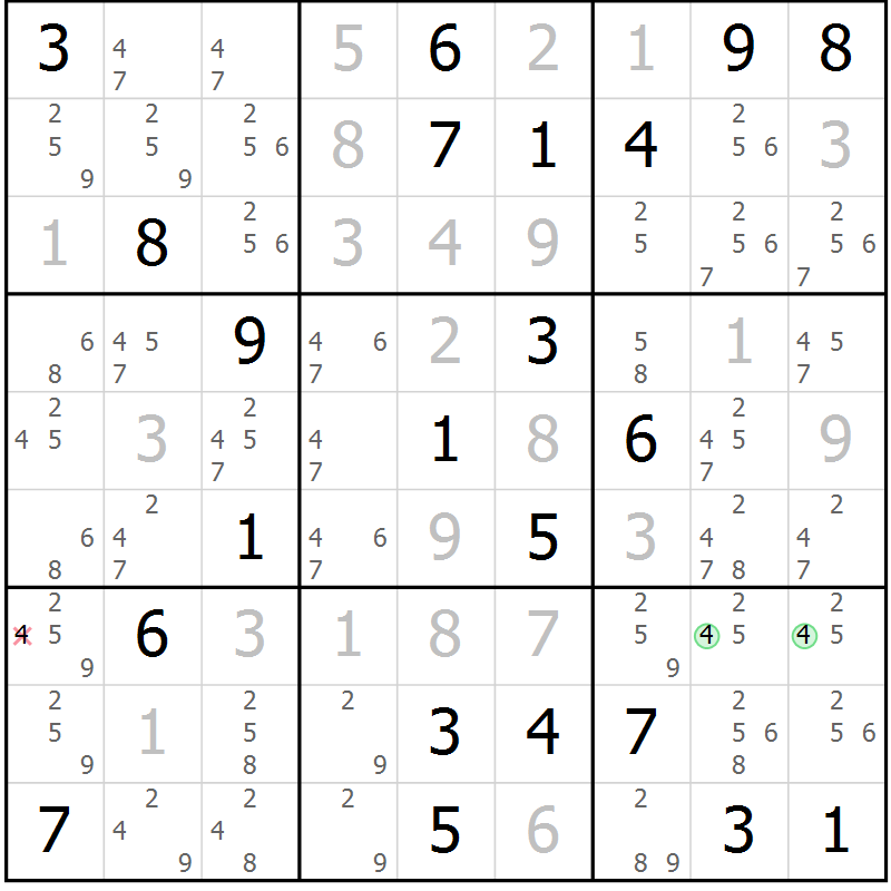 Position des candidats pour la solution de la Gr 6 page 9 du magazine de sudoku Virtuose n° 114