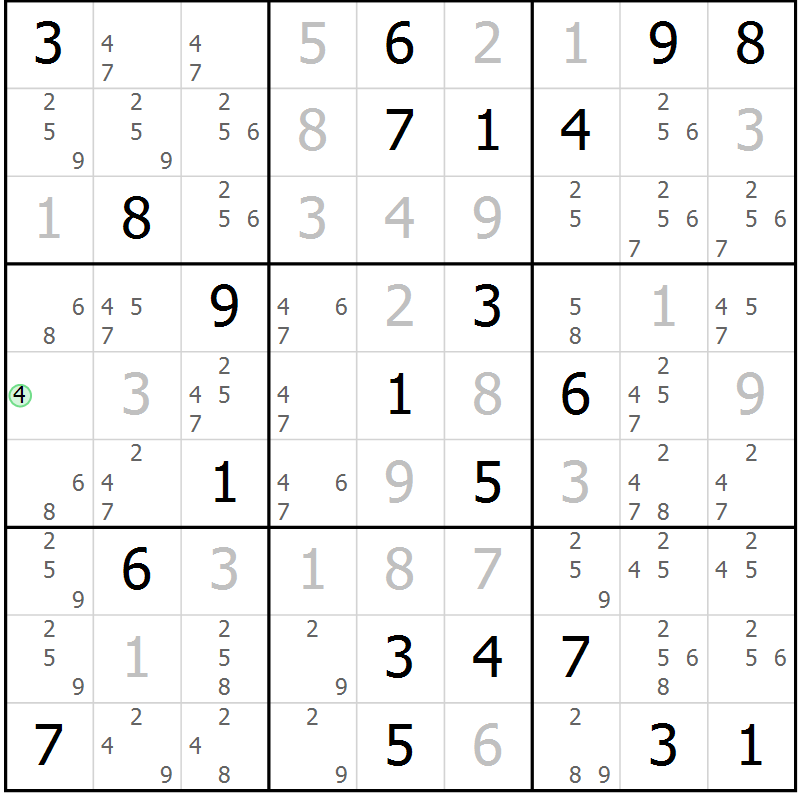 Position des candidats pour la solution de la Gr 6 page 9 du magazine de sudoku Virtuose n° 114