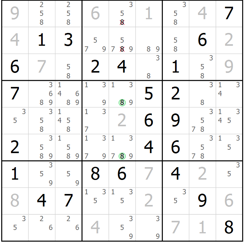 Position des candidats pour la solution de la Gr 60 page 63 du magazine de sudoku Virtuose n° 114