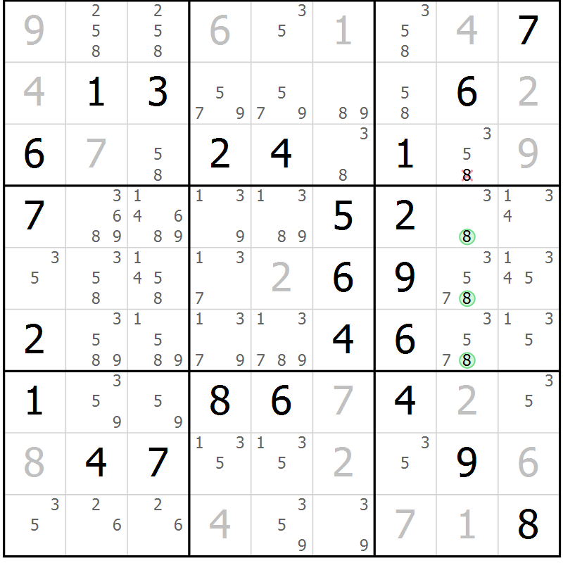 Position des candidats pour la solution de la Gr 60 page 63 du magazine de sudoku Virtuose n° 114