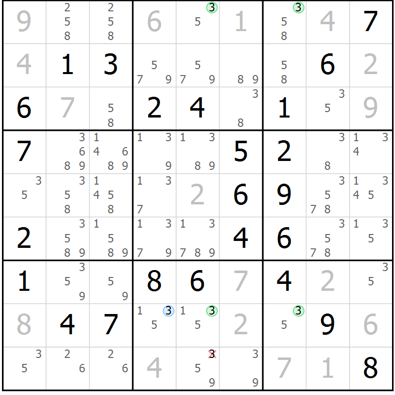 Position des candidats pour la solution de la Gr 60 page 63 du magazine de sudoku Virtuose n° 114