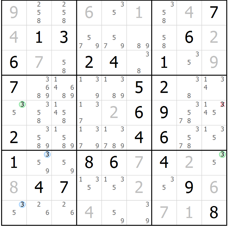 Position des candidats pour la solution de la Gr 60 page 63 du magazine de sudoku Virtuose n° 114