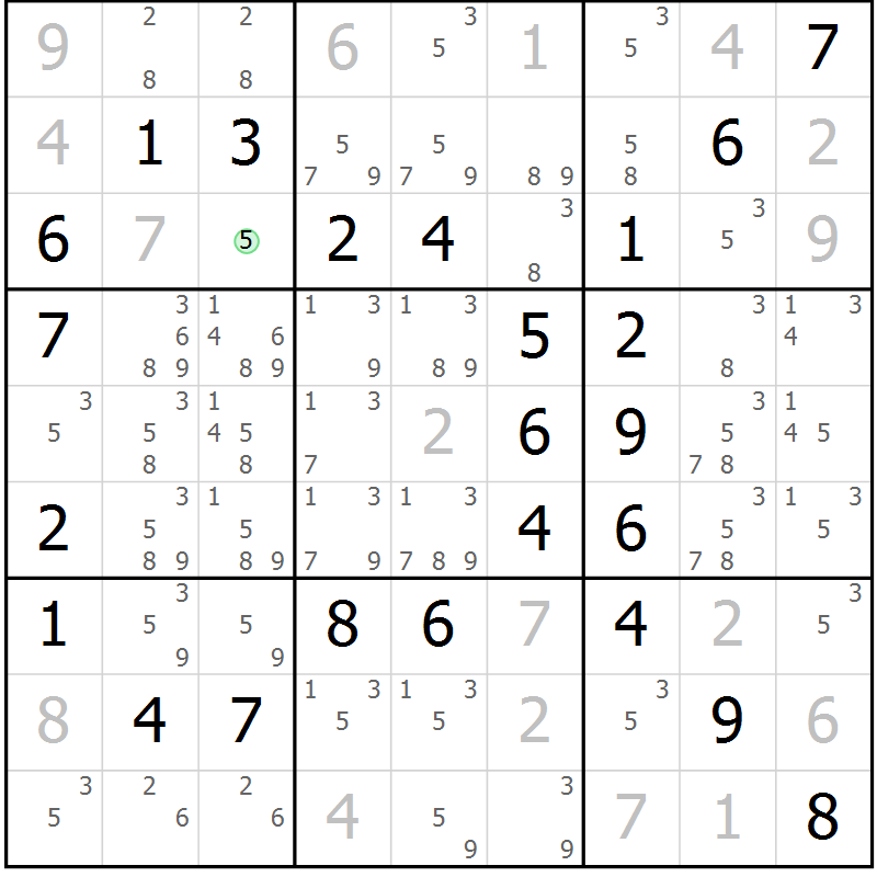 Position des candidats pour la solution de la Gr 60 page 63 du magazine de sudoku Virtuose n° 114