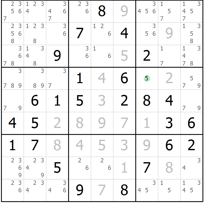 Position des candidats pour la solution de la Gr 61 page 64 du magazine de sudoku Virtuose n° 114