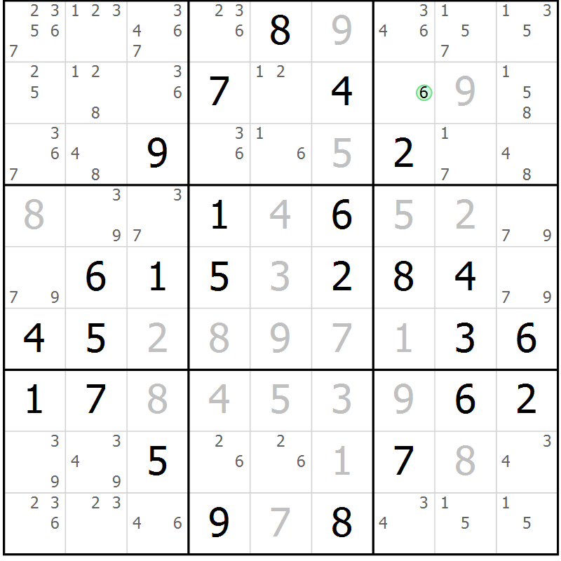 Position des candidats pour la solution de la Gr 61 page 64 du magazine de sudoku Virtuose n° 114