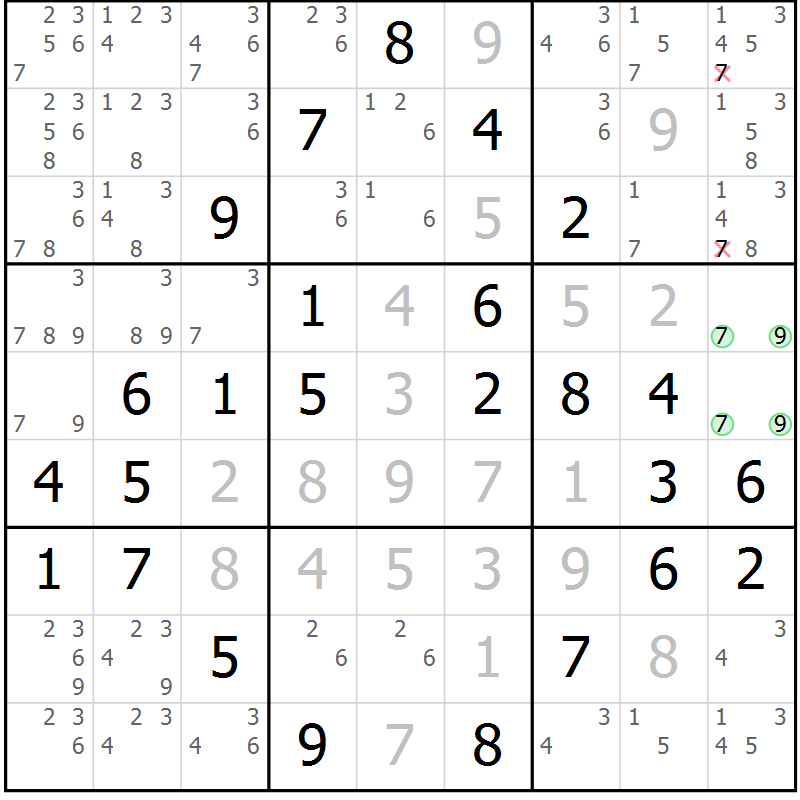 Position des candidats pour la solution de la Gr 61 page 64 du magazine de sudoku Virtuose n° 114
