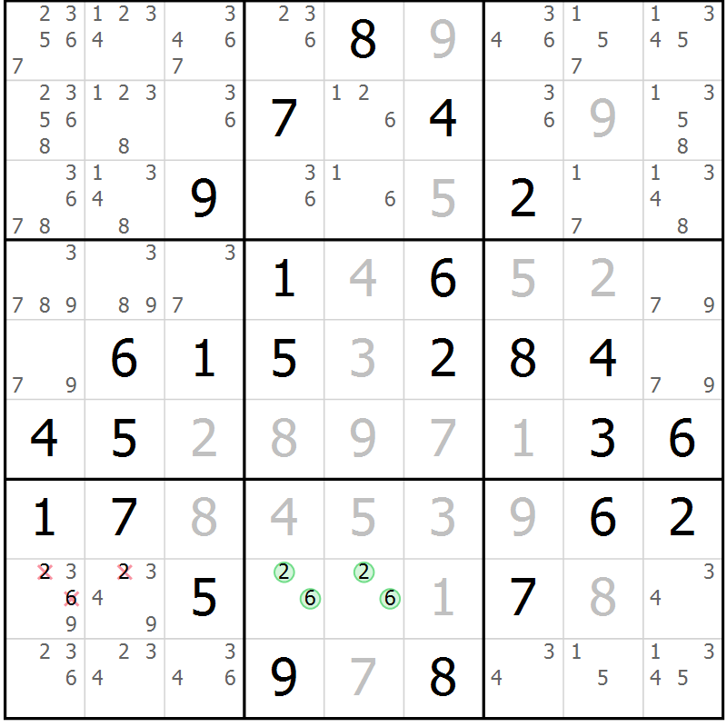 Position des candidats pour la solution de la Gr 61 page 64 du magazine de sudoku Virtuose n° 114