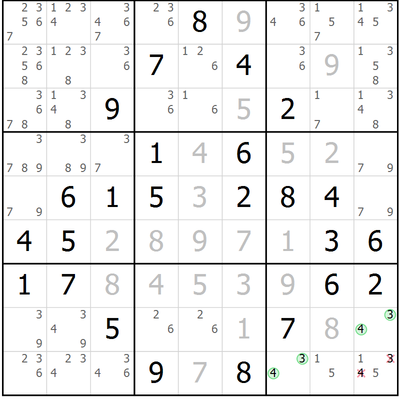 Position des candidats pour la solution de la Gr 61 page 64 du magazine de sudoku Virtuose n° 114