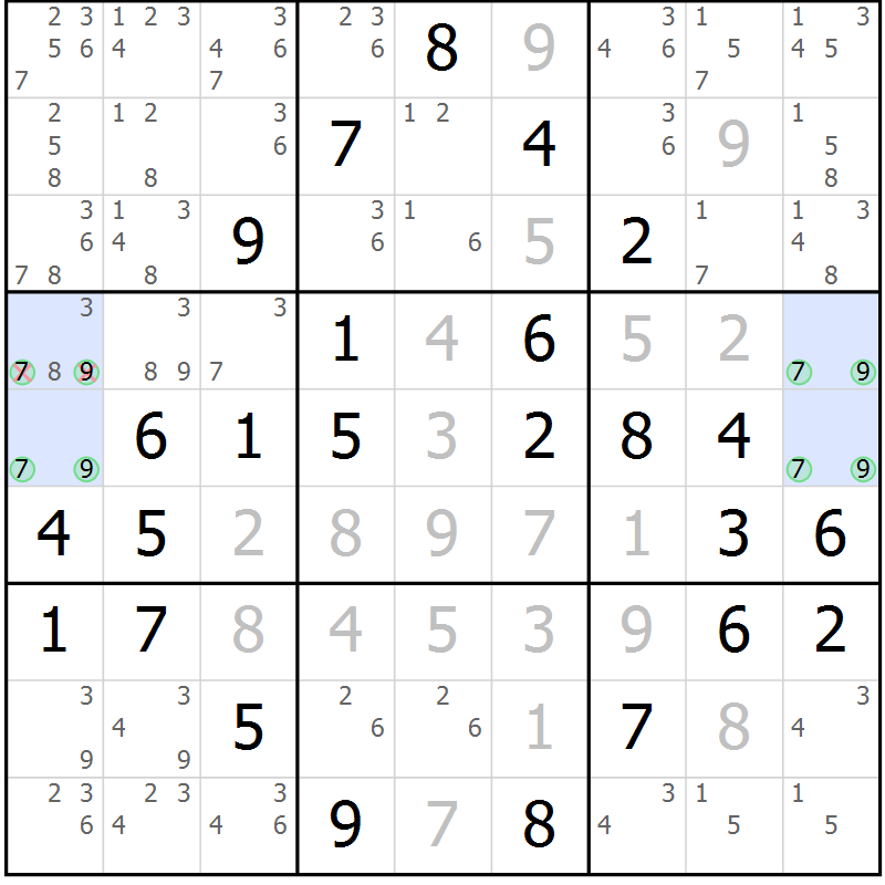 Position des candidats pour la solution de la Gr 61 page 64 du magazine de sudoku Virtuose n° 114