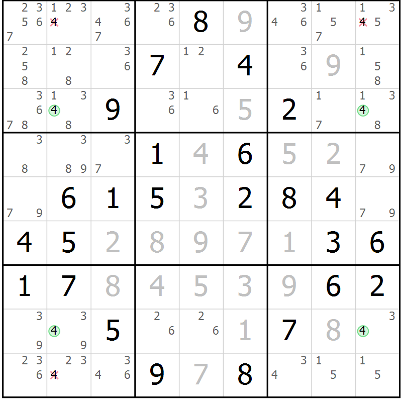 Position des candidats pour la solution de la Gr 61 page 64 du magazine de sudoku Virtuose n° 114