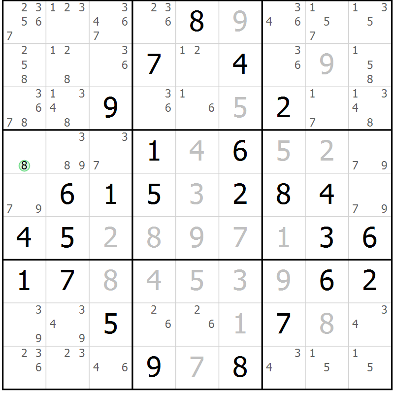 Position des candidats pour la solution de la Gr 61 page 64 du magazine de sudoku Virtuose n° 114
