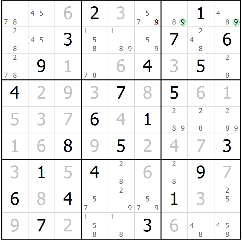 Position des candidats pour la solution de la Gr 62 page 65 du magazine de sudoku Virtuose n° 114