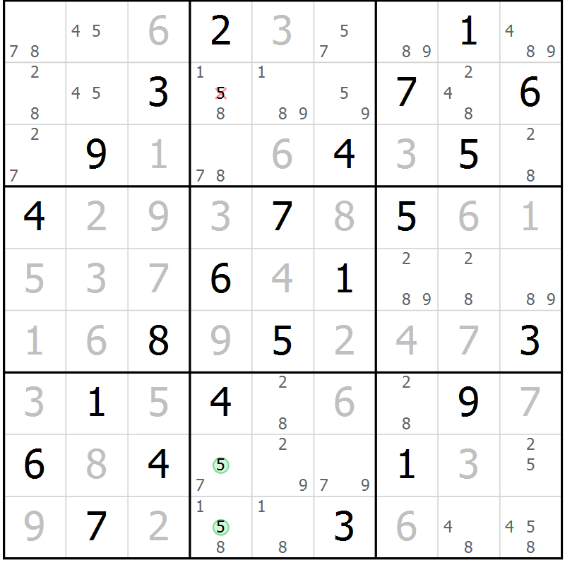 Position des candidats pour la solution de la Gr 62 page 65 du magazine de sudoku Virtuose n° 114
