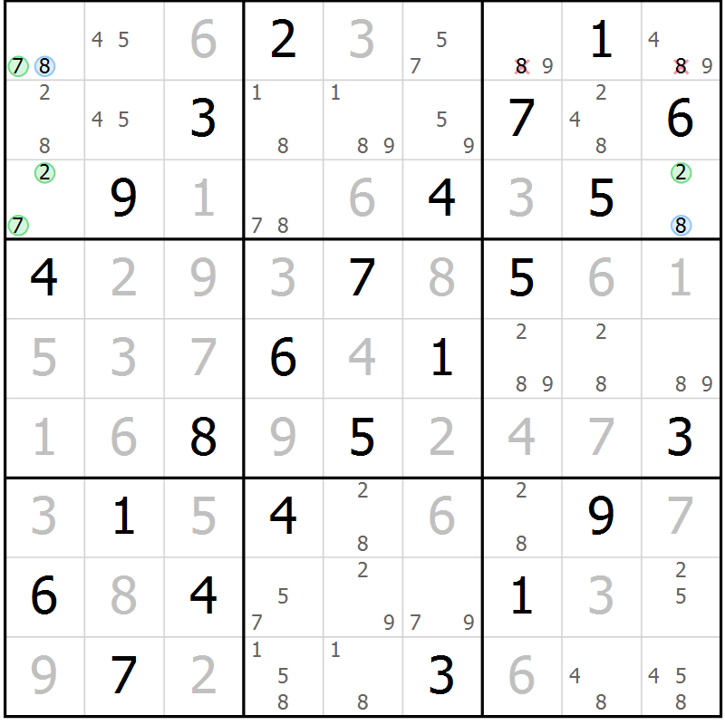 Position des candidats pour la solution de la Gr 62 page 65 du magazine de sudoku Virtuose n° 114