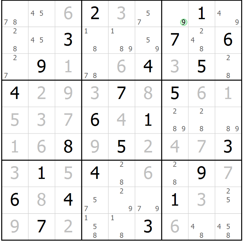 Position des candidats pour la solution de la Gr 62 page 65 du magazine de sudoku Virtuose n° 114
