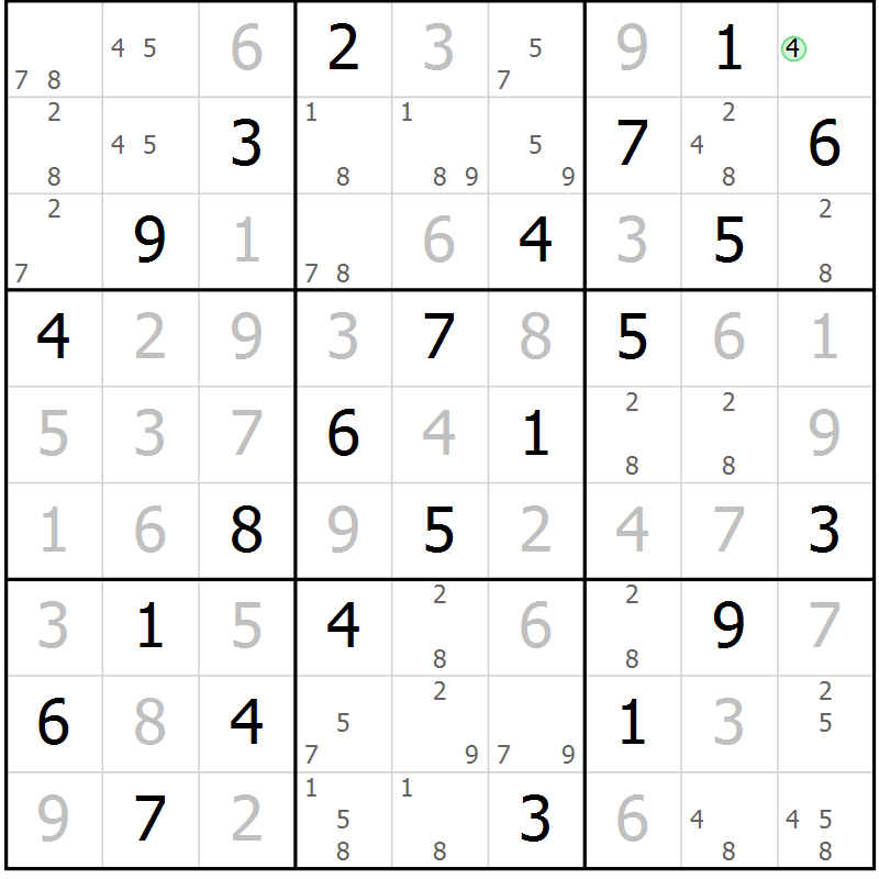 Position des candidats pour la solution de la Gr 62 page 65 du magazine de sudoku Virtuose n° 114