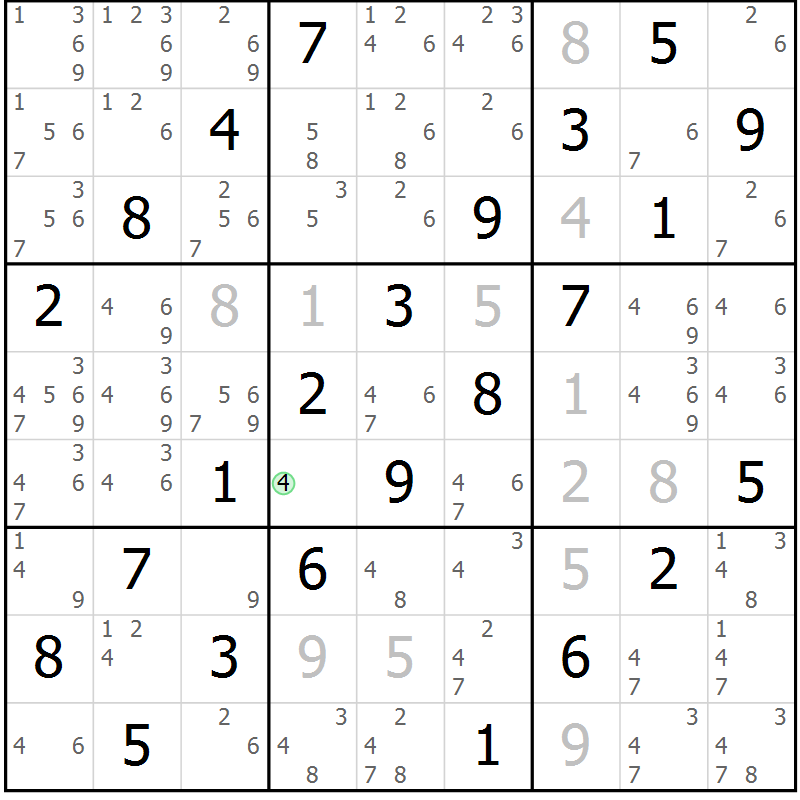 Position des candidats pour la solution de la Gr 63 page 66 du magazine de sudoku Virtuose n° 114