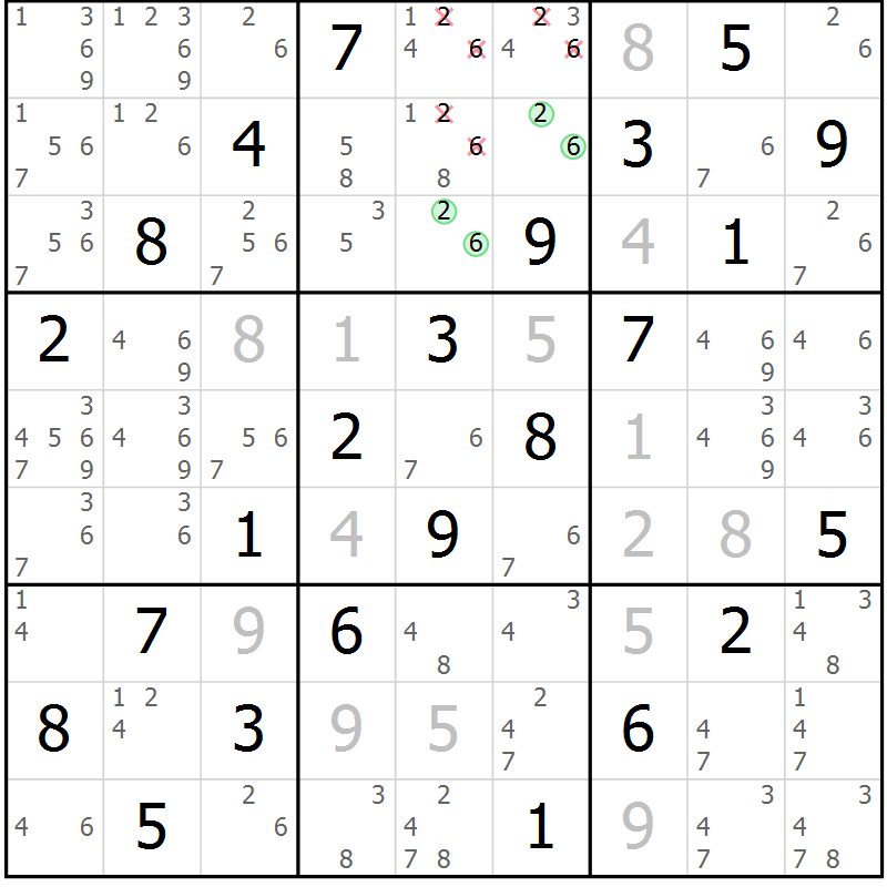 Position des candidats pour la solution de la Gr 63 page 66 du magazine de sudoku Virtuose n° 114