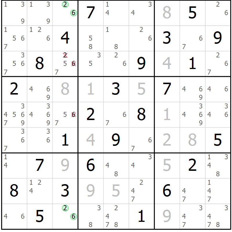 Position des candidats pour la solution de la Gr 63 page 66 du magazine de sudoku Virtuose n° 114