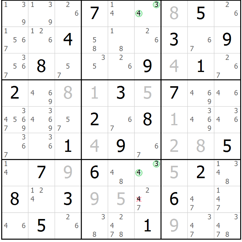Position des candidats pour la solution de la Gr 63 page 66 du magazine de sudoku Virtuose n° 114