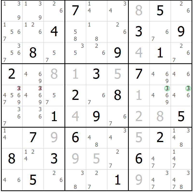 Position des candidats pour la solution de la Gr 63 page 66 du magazine de sudoku Virtuose n° 114