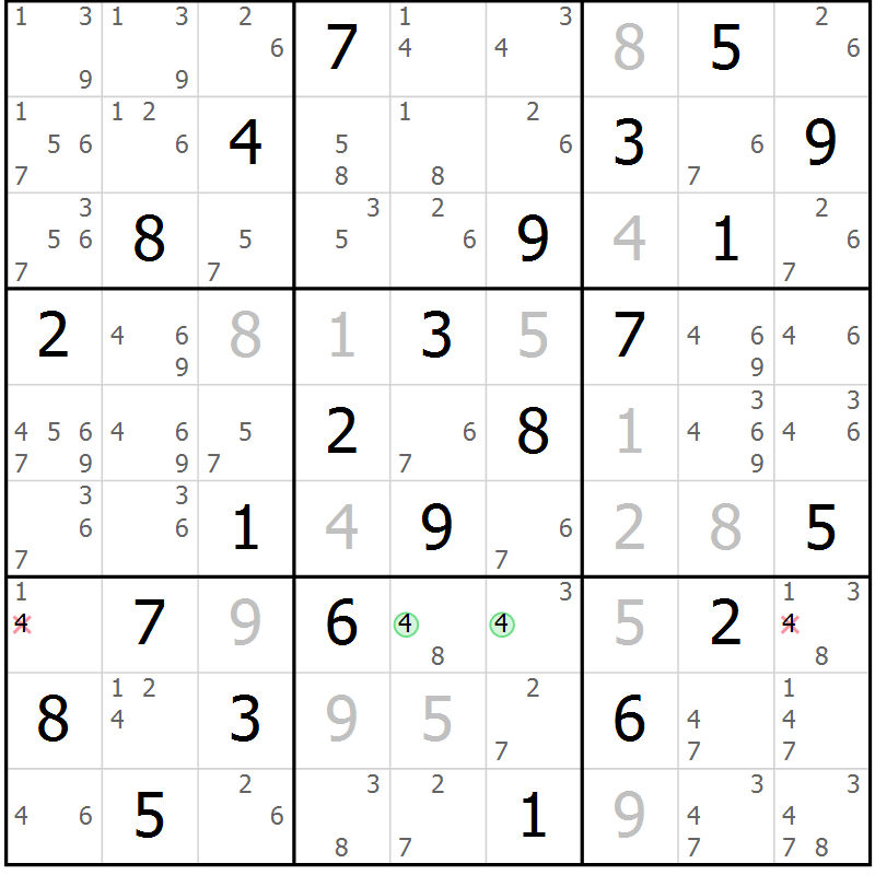 Position des candidats pour la solution de la Gr 63 page 66 du magazine de sudoku Virtuose n° 114
