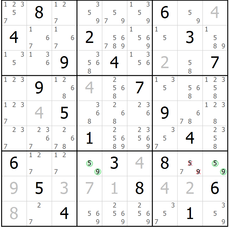 Position des candidats pour la solution de la Gr 64 page 67 du magazine de sudoku Virtuose n° 114