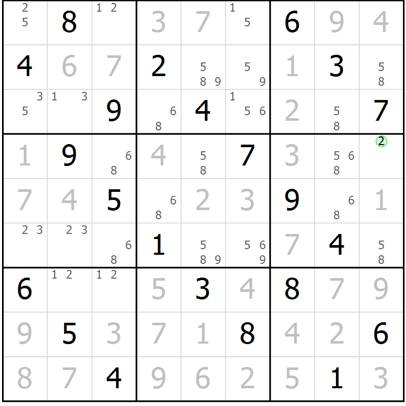 Position des candidats pour la solution de la Gr 64 page 67 du magazine de sudoku Virtuose n° 114