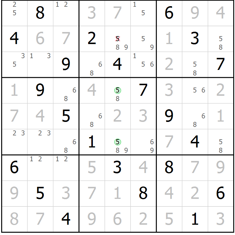 Position des candidats pour la solution de la Gr 64 page 67 du magazine de sudoku Virtuose n° 114
