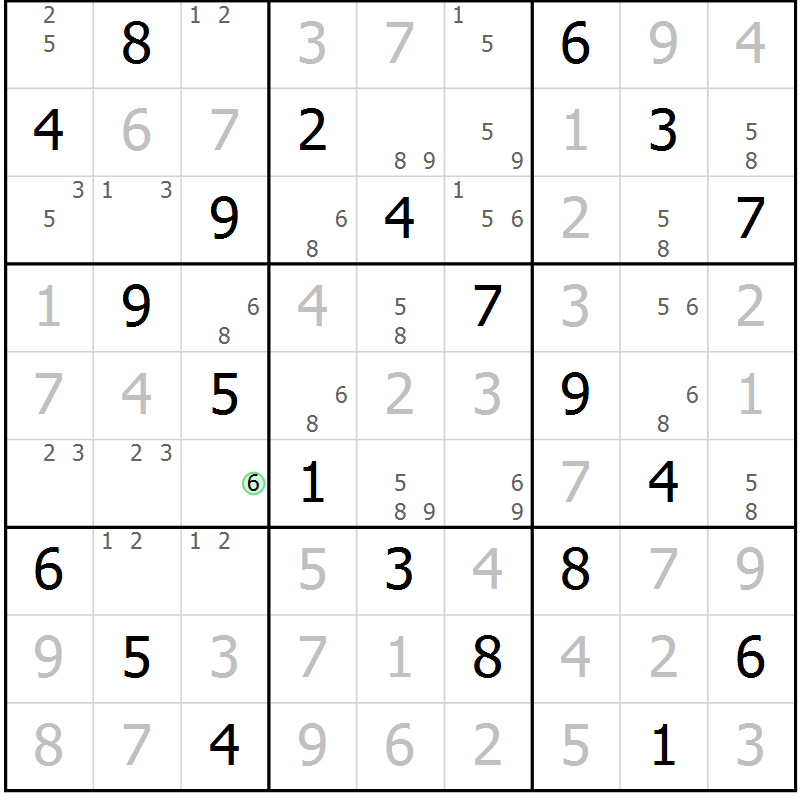Position des candidats pour la solution de la Gr 64 page 67 du magazine de sudoku Virtuose n° 114