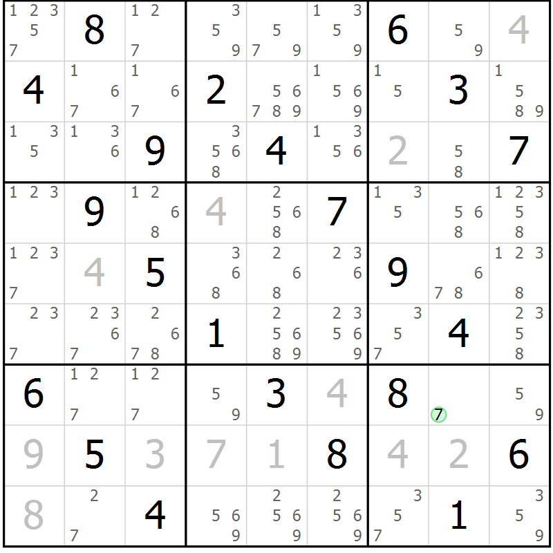 Position des candidats pour la solution de la Gr 64 page 67 du magazine de sudoku Virtuose n° 114