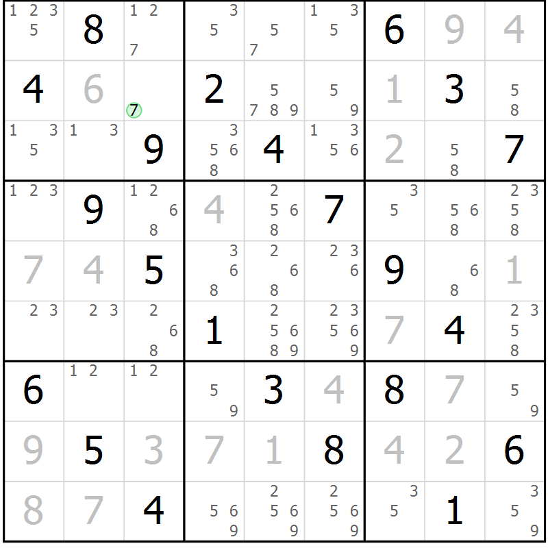 Position des candidats pour la solution de la Gr 64 page 67 du magazine de sudoku Virtuose n° 114